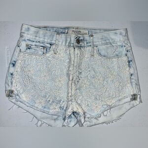 Abercrombie & Fitch LACE front denim jean Shorts Size 27 A&F bleach acid wash